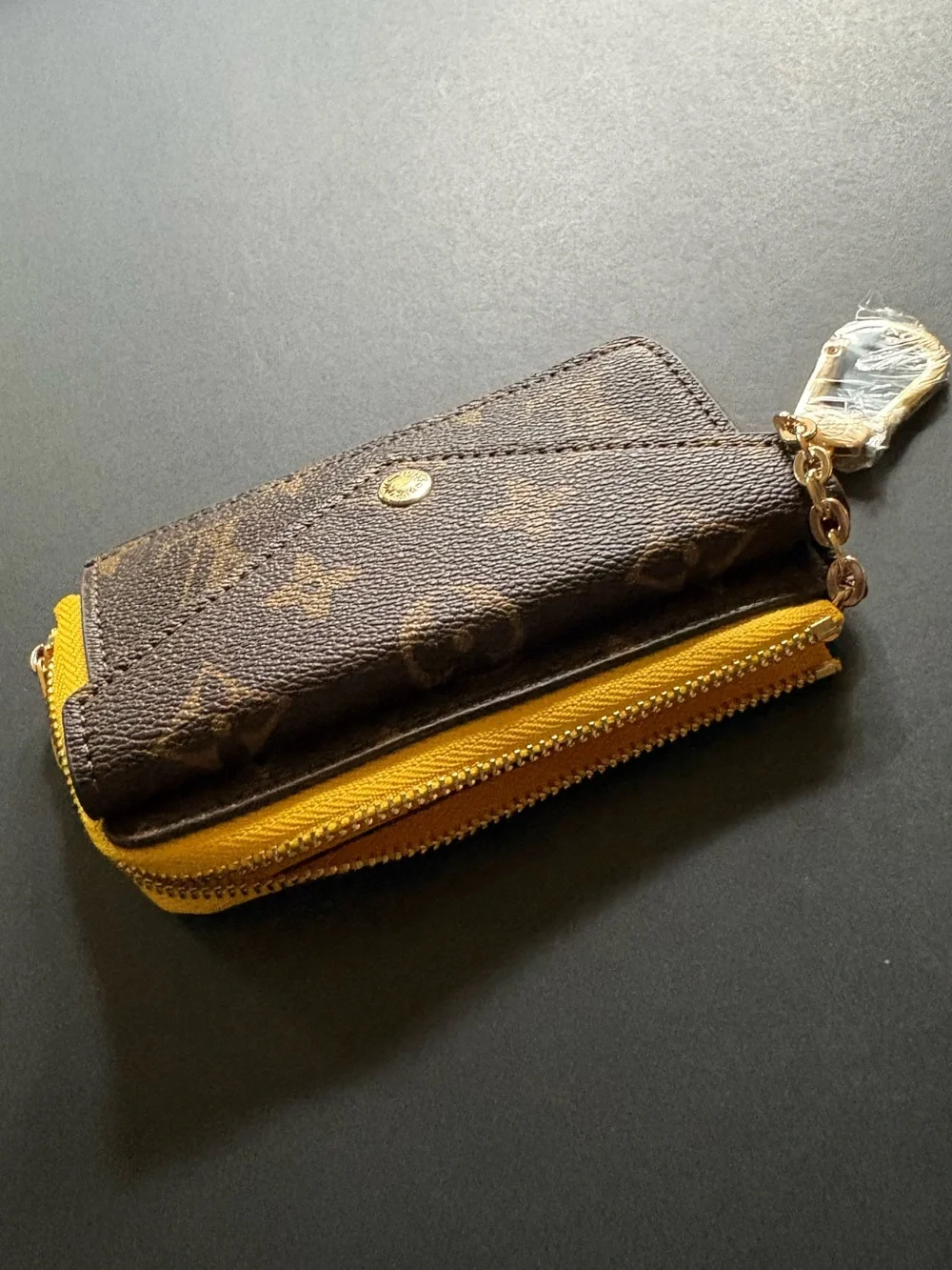 Fashion Brown Yellow Multi Print Cardholder Keychain Wallet